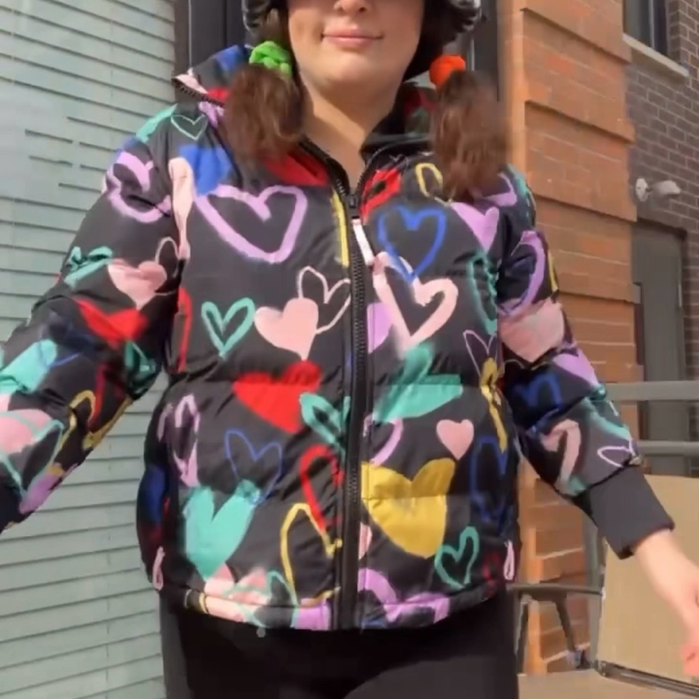 Heart patterned wild fable size small puffer coat